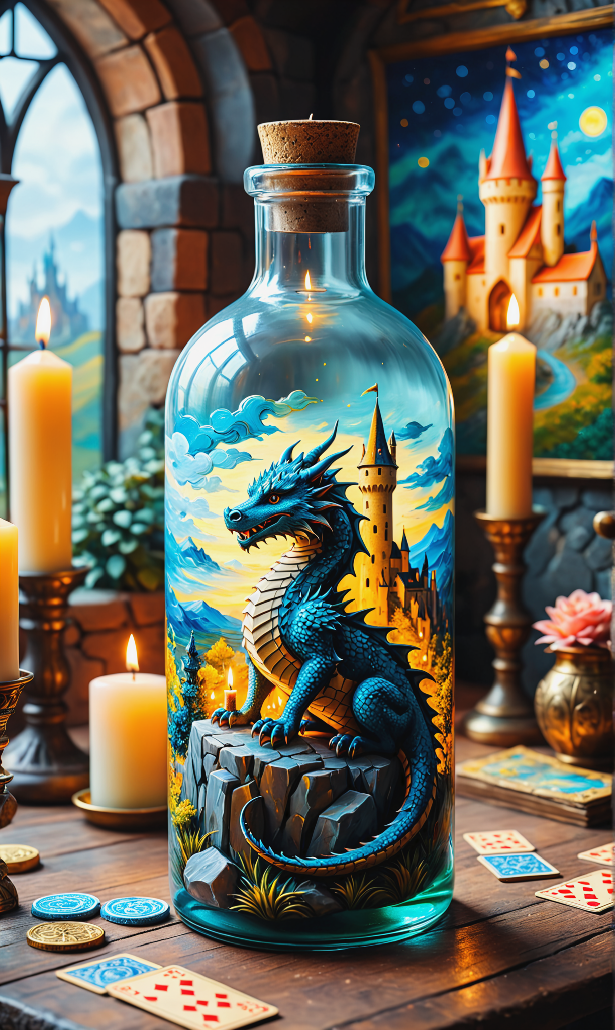 03347-3589149090-professional masterpiece, hyperrealism, acrylic painting on canvas, close up highly detailed 3d medieval castle, sitting dragon.png